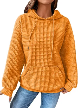 aihihe Women's Lightweight Waffle Hoodies 2023 Fall Casual Sweatshirt Trendy Dressy Drawstring Pullover Tops with Pockets