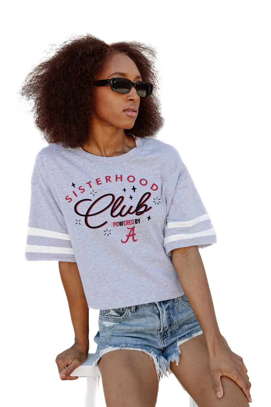 ALABAMA CRIMSON TIDE SISTERHOOD CLUB DROP SHOULDER MID-CROP TEE