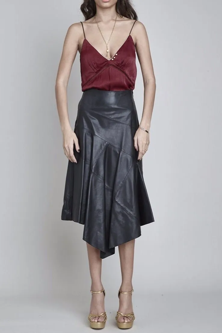 ANGEL BY-PRODUCT LEATHER ASYMMETRIC MIDI SKIRT