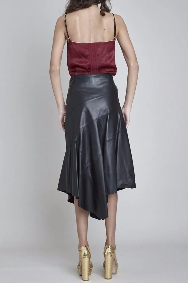 ANGEL BY-PRODUCT LEATHER ASYMMETRIC MIDI SKIRT