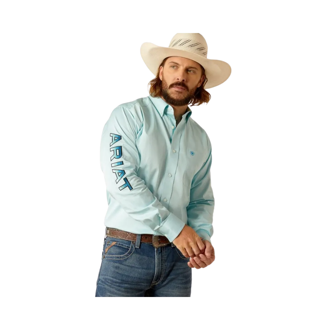 Ariat Men's Team Logo Twill Light Classic Fit Long Sleeve Button Down Aqua Shirt