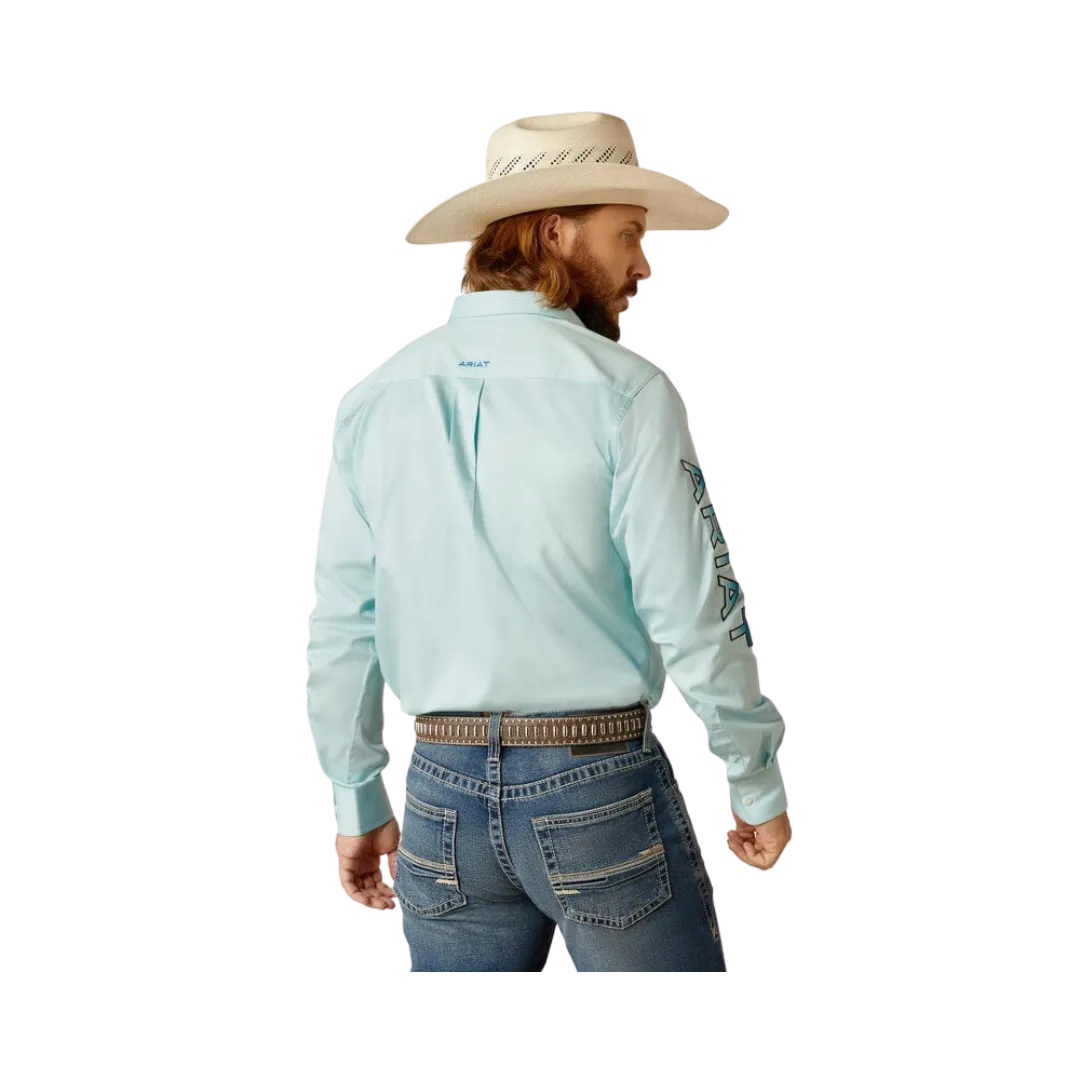Ariat Men's Team Logo Twill Light Classic Fit Long Sleeve Button Down Aqua Shirt
