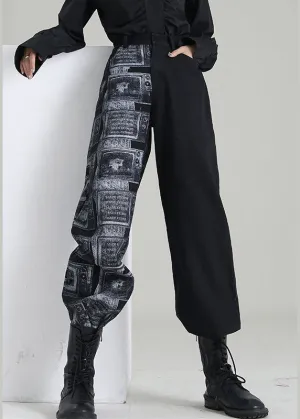 Art Black Zip Up Patchwork denim Pants