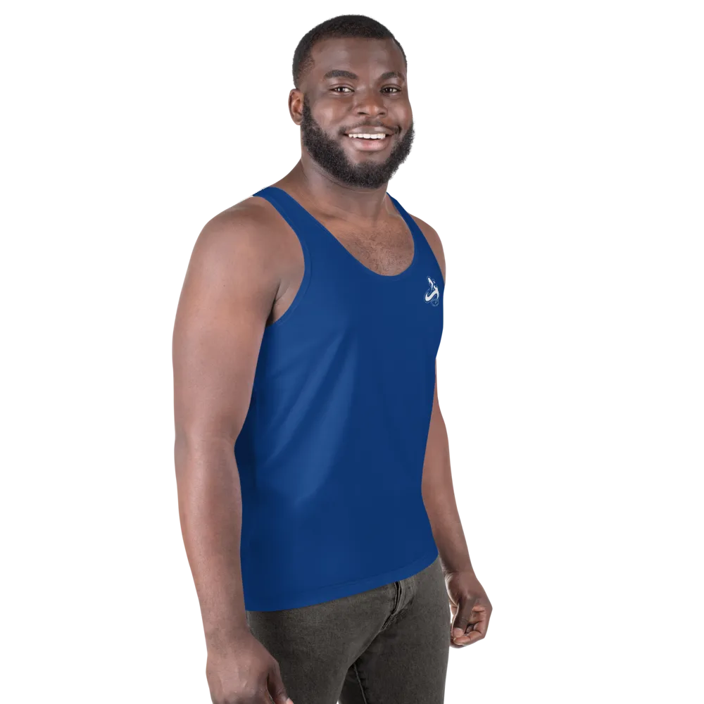 Athletic Apparatus Blue 2 White logo Unisex Tank Top