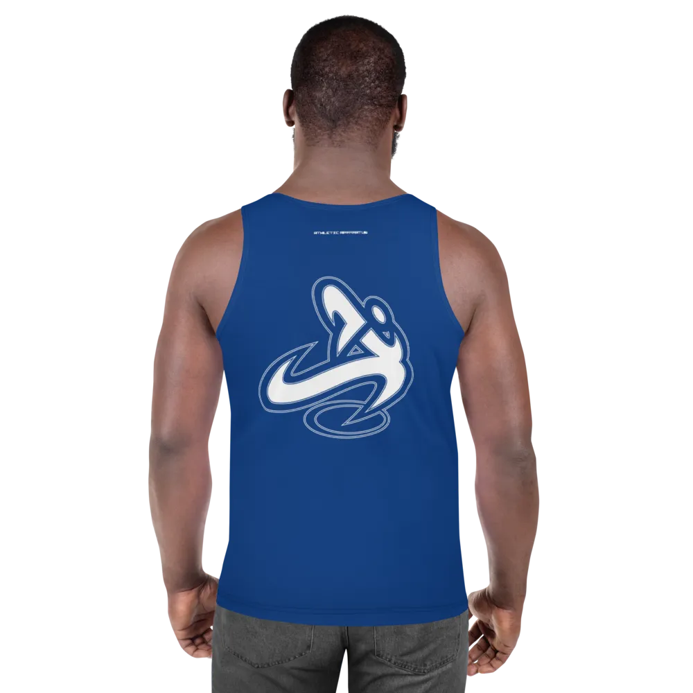Athletic Apparatus Blue 2 White logo Unisex Tank Top