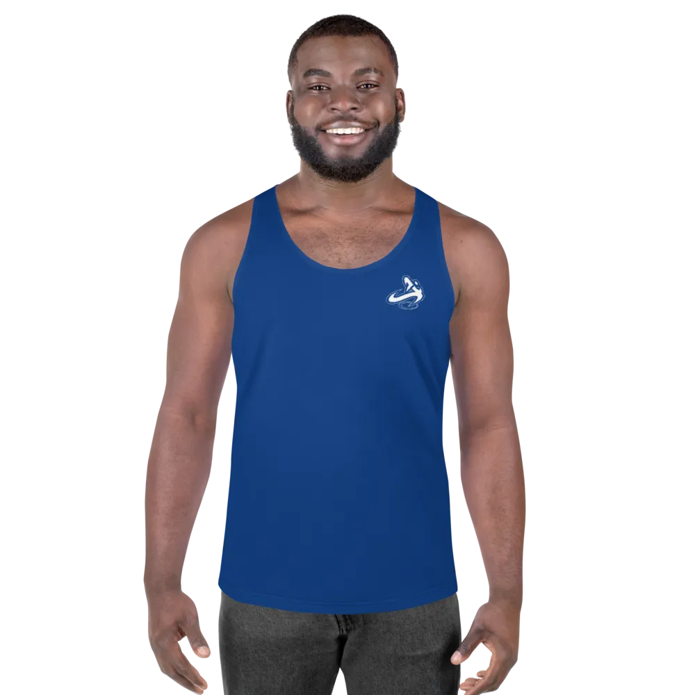 Athletic Apparatus Blue 2 White logo Unisex Tank Top