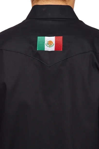 Avalon Men's Rodeo Embroidered Mex Solid Black Shirt