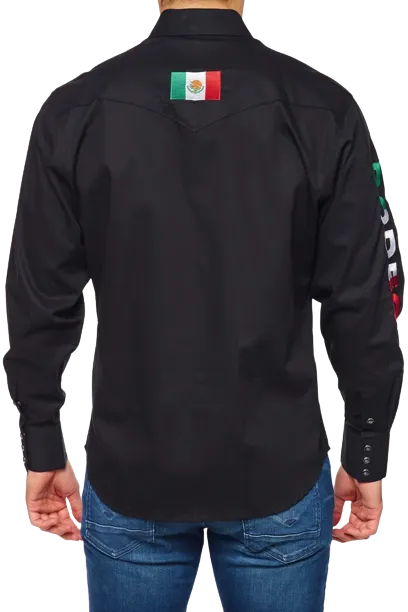 Avalon Men's Rodeo Embroidered Mex Solid Black Shirt