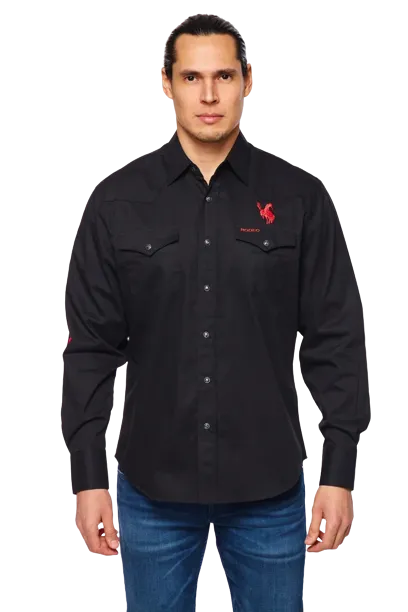 Avalon Men's Rodeo Embroidered Mex Solid Black Shirt
