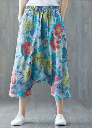 Beautiful Green Pockets Hole Print Fall Floral Pants Cotton