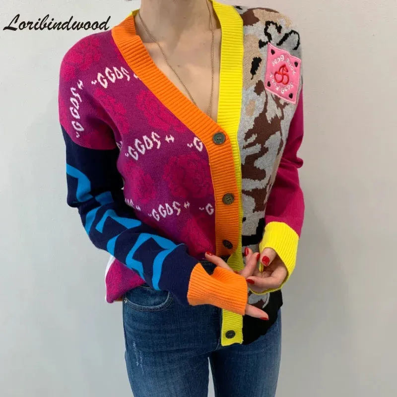Block Print Design Multi-color Knit Cardigan Sweaters - Ailime Designs