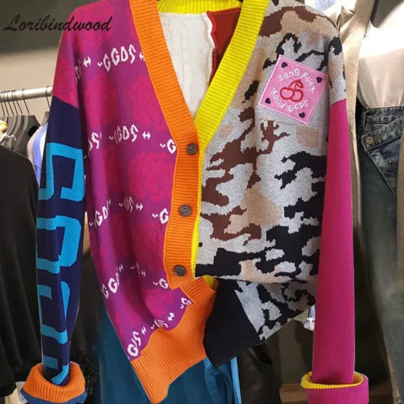 Block Print Design Multi-color Knit Cardigan Sweaters - Ailime Designs