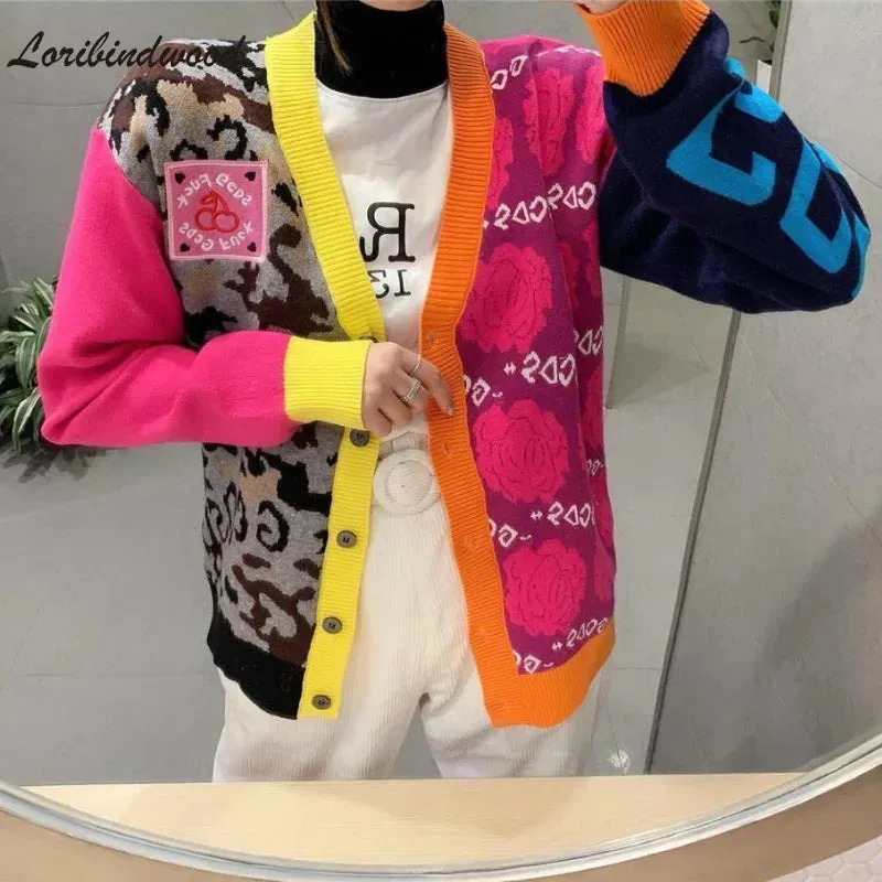 Block Print Design Multi-color Knit Cardigan Sweaters - Ailime Designs