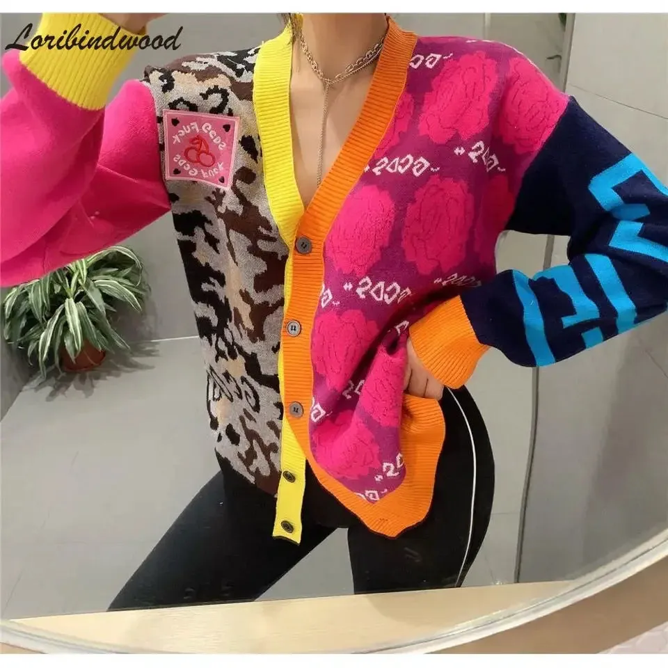 Block Print Design Multi-color Knit Cardigan Sweaters - Ailime Designs