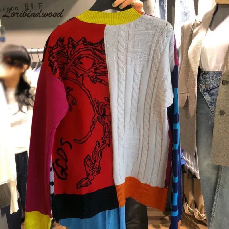 Block Print Design Multi-color Knit Cardigan Sweaters - Ailime Designs