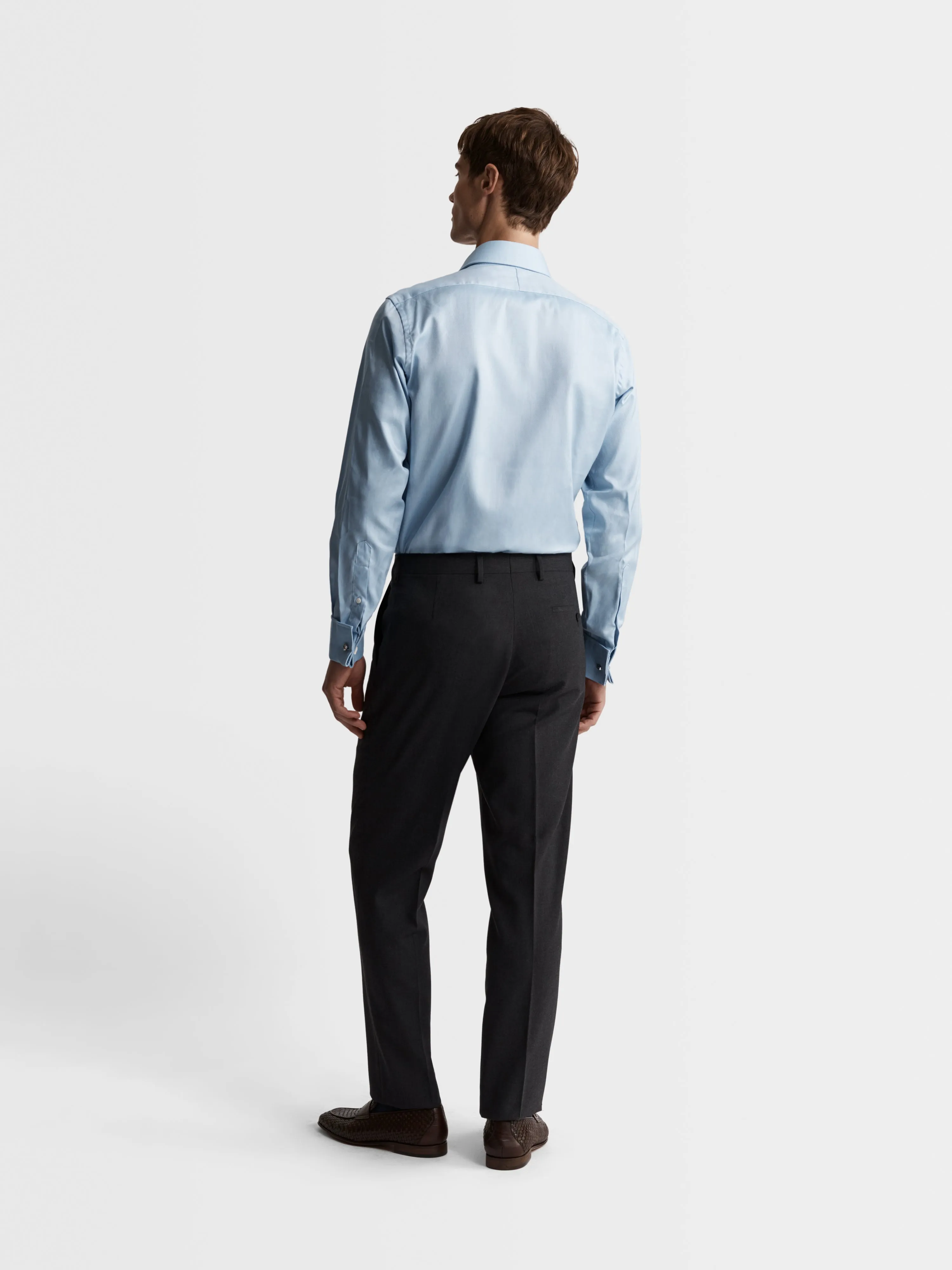 Blue Bold Twill Slim Fit Double Cuff Cutaway Collar Shirt