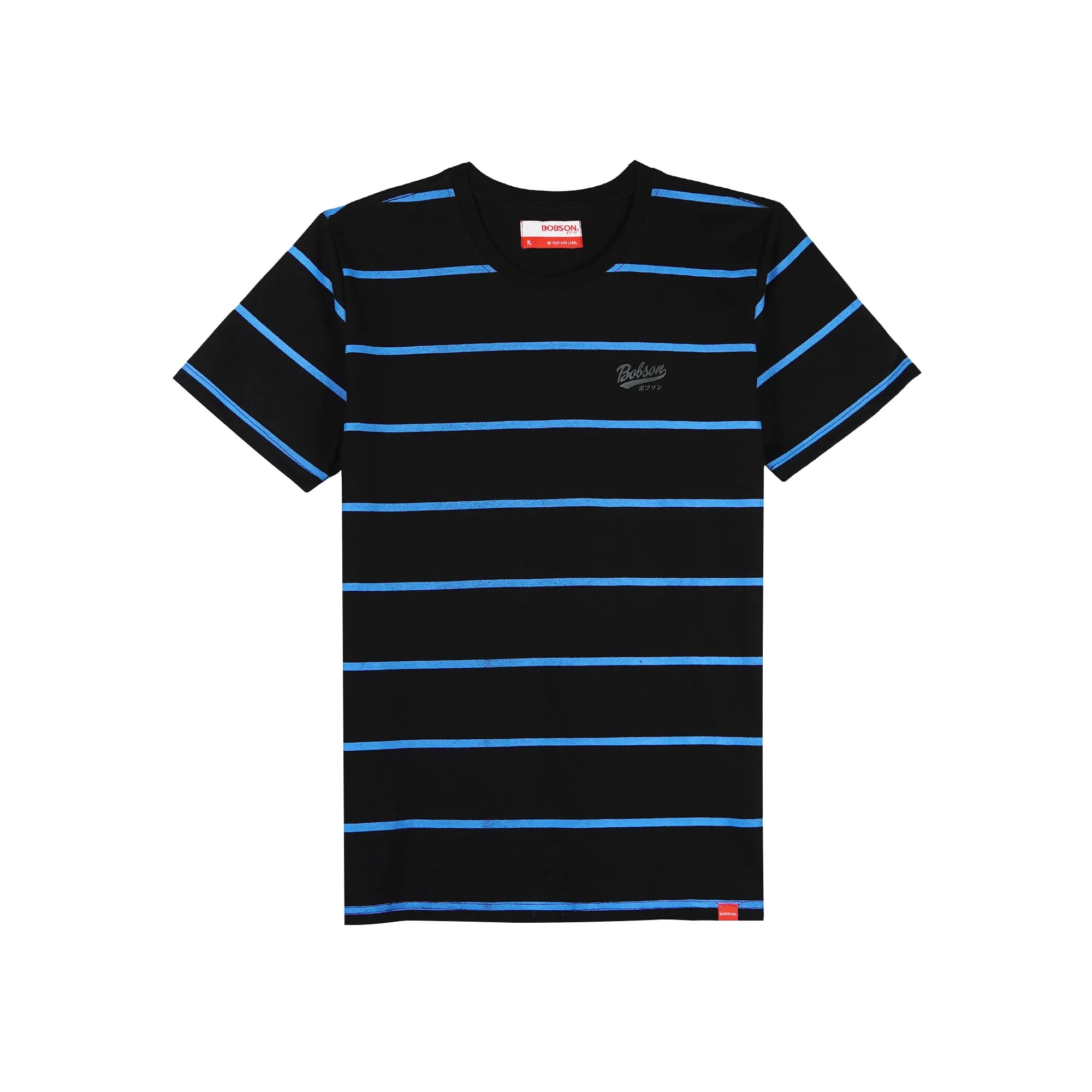 Bobson Japanese Men's Basic Striped Tees for Men Trendy Fashion High Quality Apparel Comfortable Casual Top for Men Slim Fit 142885-U (Black)