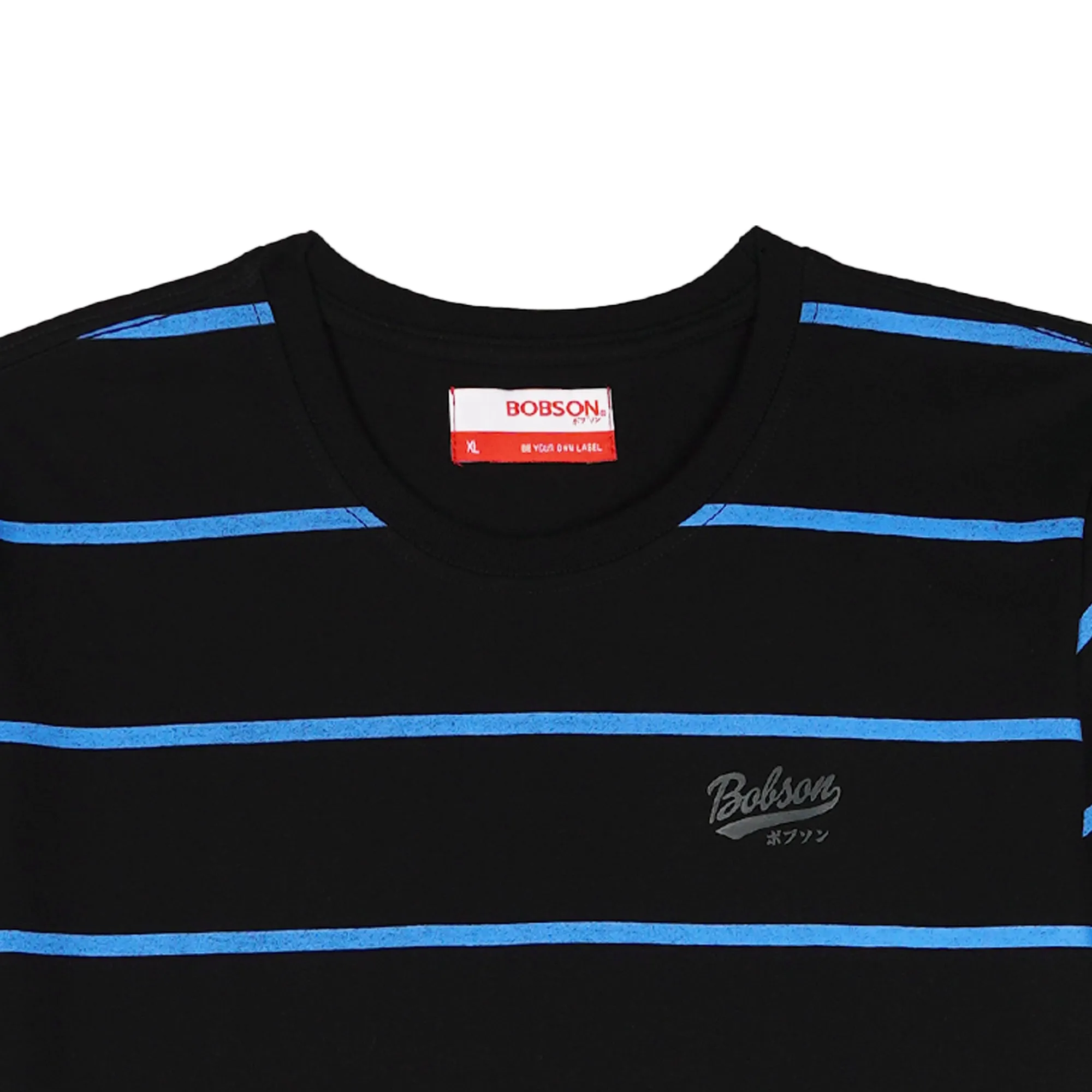 Bobson Japanese Men's Basic Striped Tees for Men Trendy Fashion High Quality Apparel Comfortable Casual Top for Men Slim Fit 142885-U (Black)