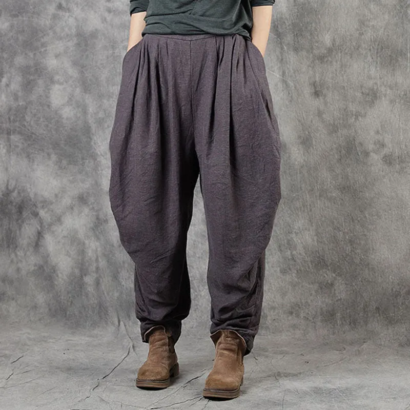 Bohemian Mulberry Pockets Casual Fall Linen Pants