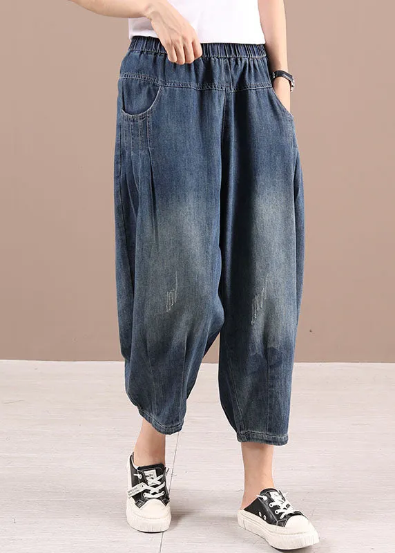 Boho Blue Pockets Casual Harem Fall Pants