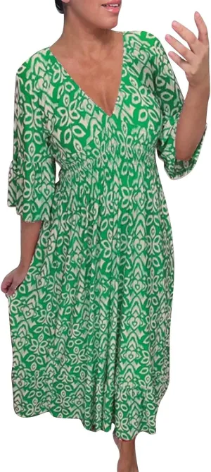 Casual Summer Dresses for Women 2025,Women's Print V-Neck Long Dress Plus Size Fashion Floral Printed Midi Boho Dress