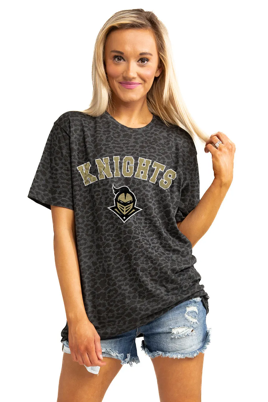 CENTRAL FLORIDA KNIGHTS "ALL THE CHEER" LEOPARD STANDARD FIT CREW NECK TEE