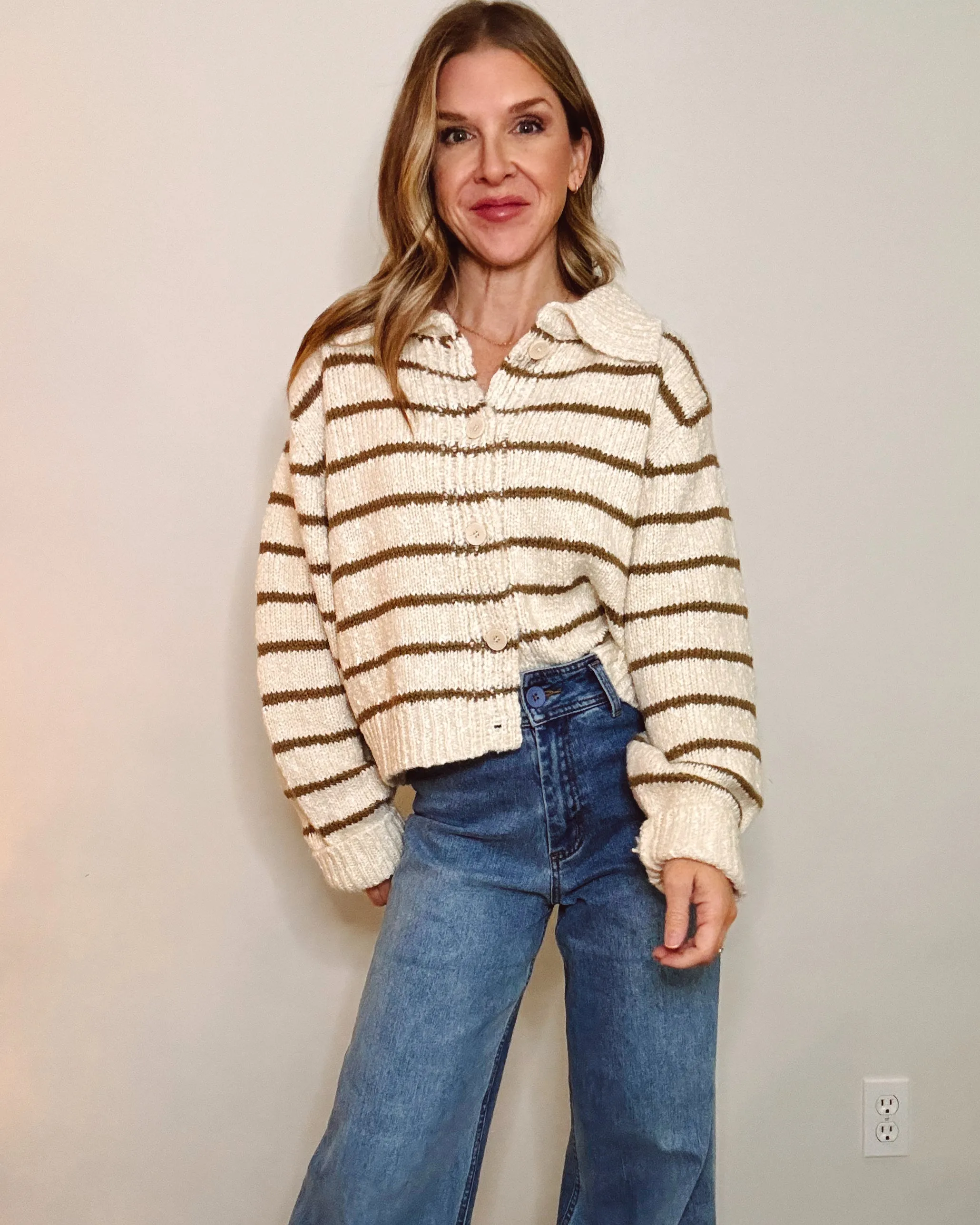 Collared Striped Cardigan
