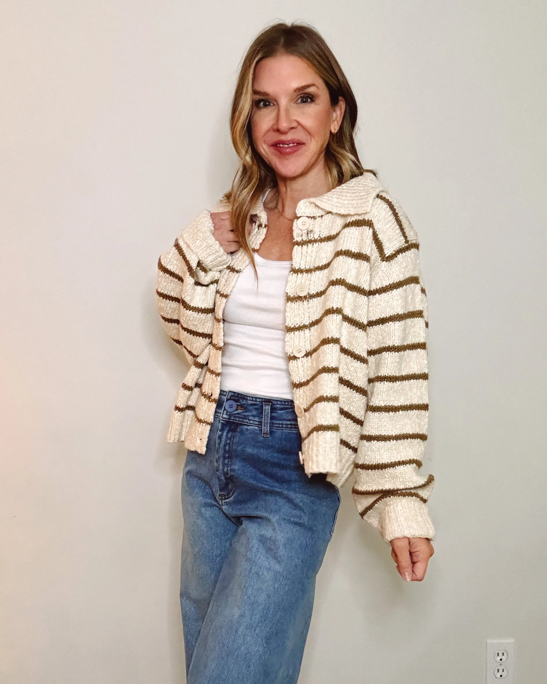 Collared Striped Cardigan