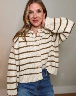 Collared Striped Cardigan