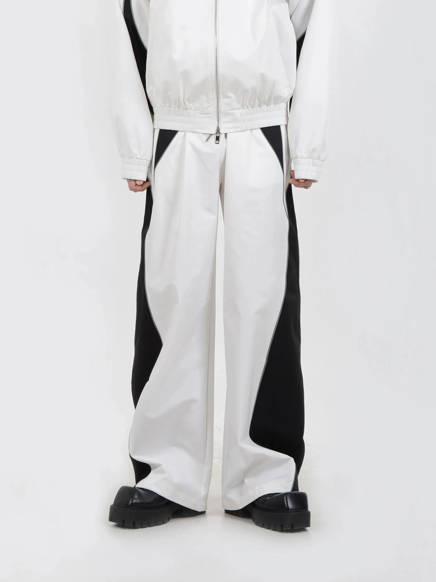 Contrast Color Sporty Jacket & Wide-leg Sporty Pants Setup WN5115