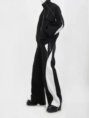 Contrast Color Sporty Jacket & Wide-leg Sporty Pants Setup WN5115