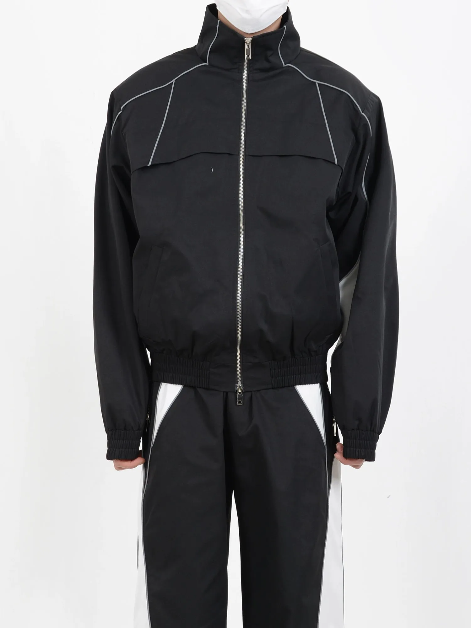 Contrast Color Sporty Jacket & Wide-leg Sporty Pants Setup WN5115