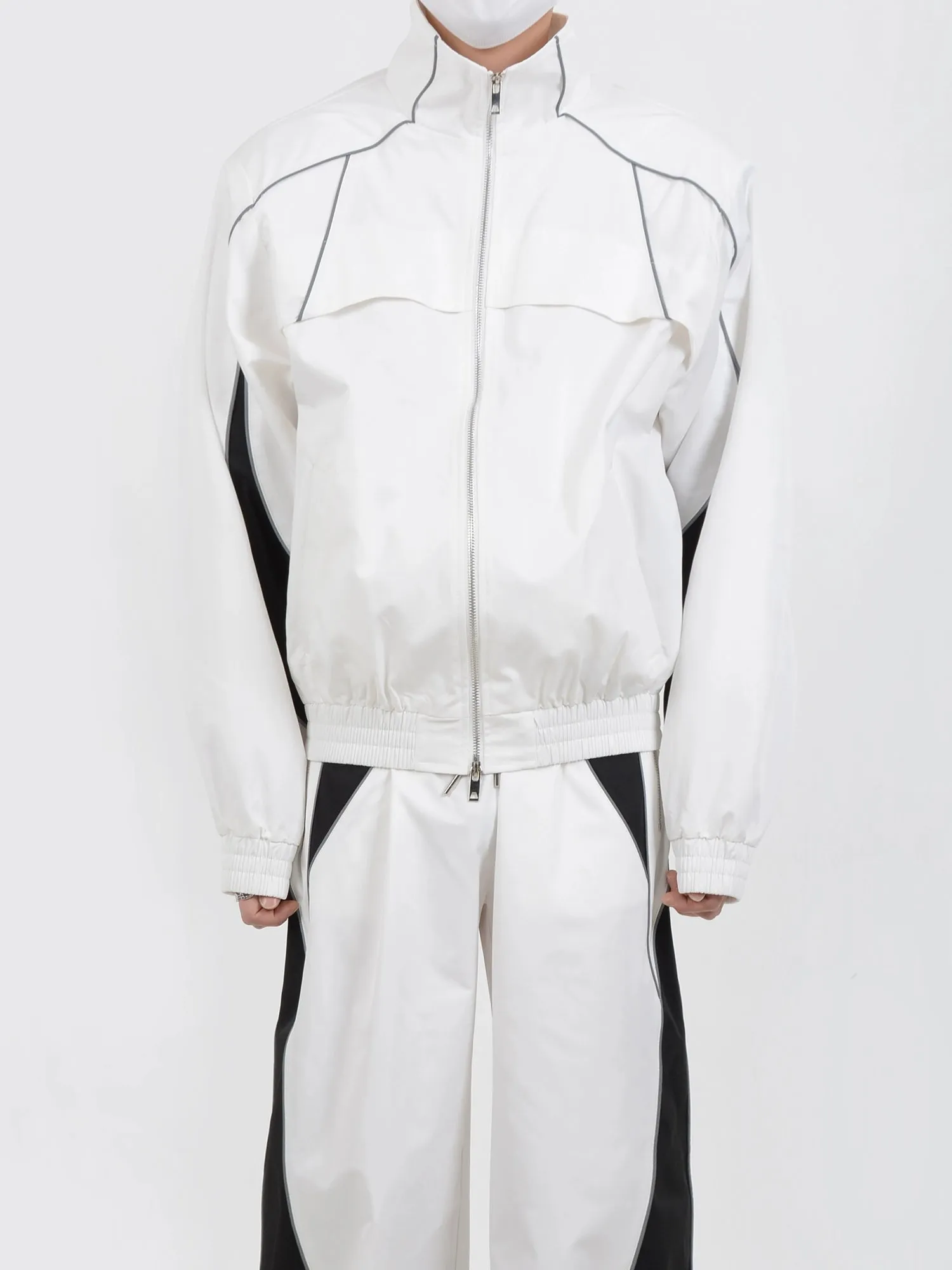 Contrast Color Sporty Jacket & Wide-leg Sporty Pants Setup WN5115