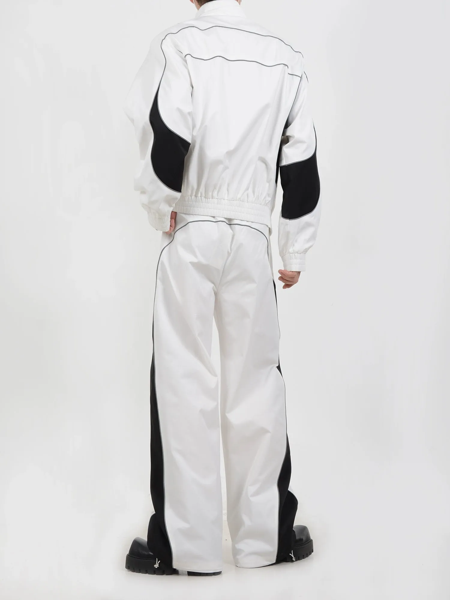 Contrast Color Sporty Jacket & Wide-leg Sporty Pants Setup WN5115