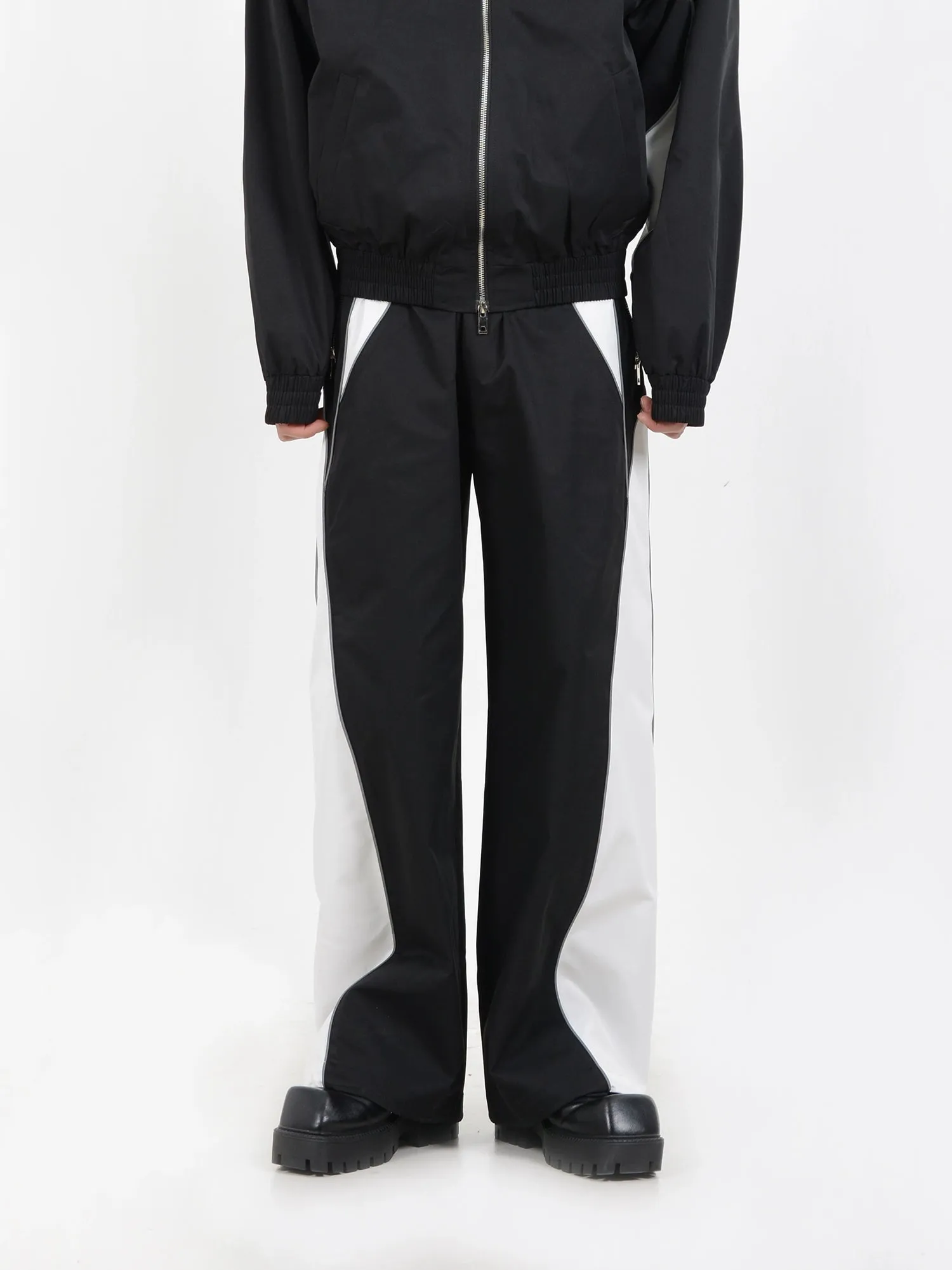 Contrast Color Sporty Jacket & Wide-leg Sporty Pants Setup WN5115