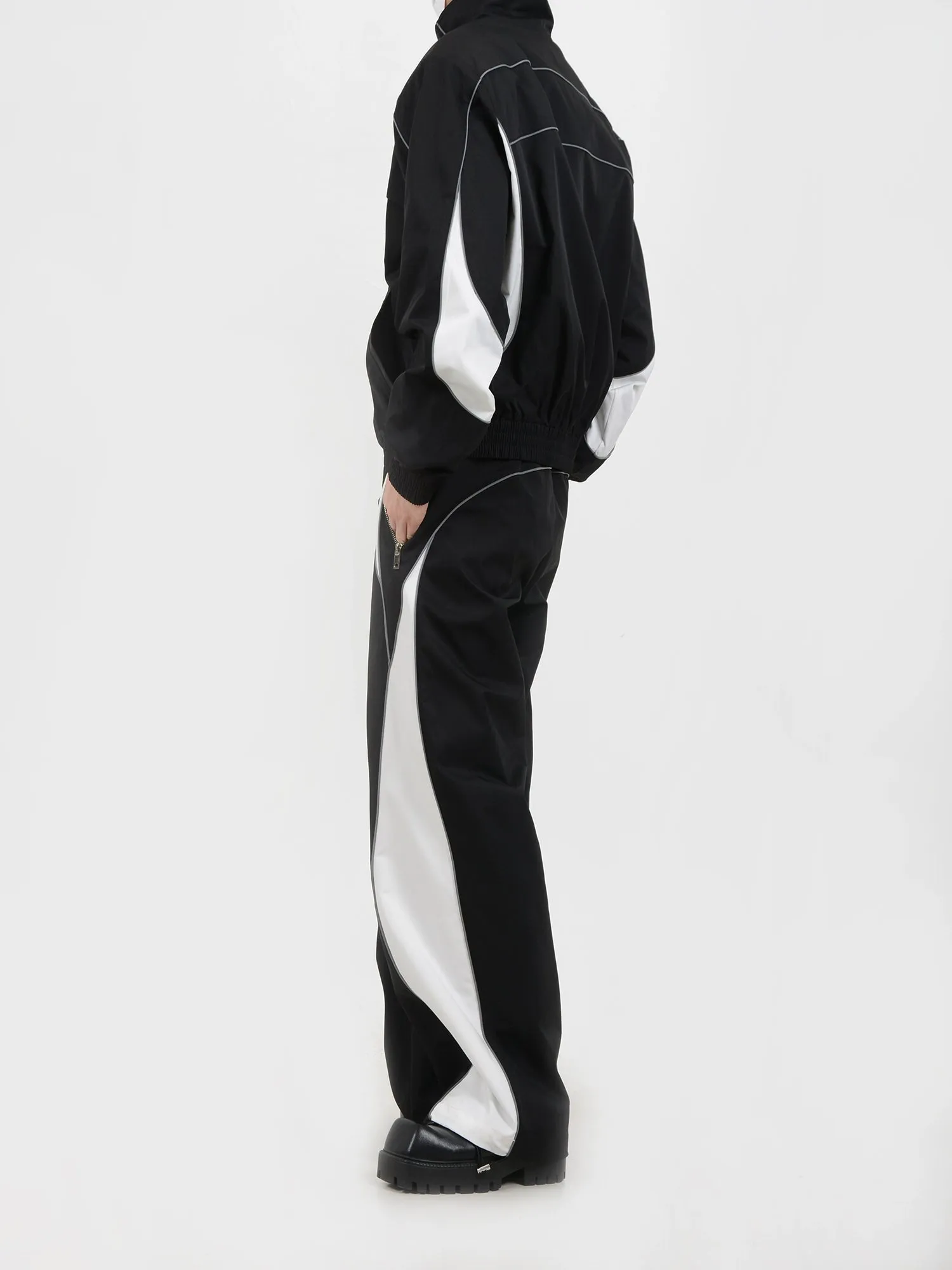 Contrast Color Sporty Jacket & Wide-leg Sporty Pants Setup WN5115