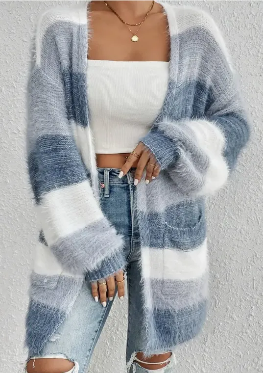 Cozy Stripe Blue Cardigan