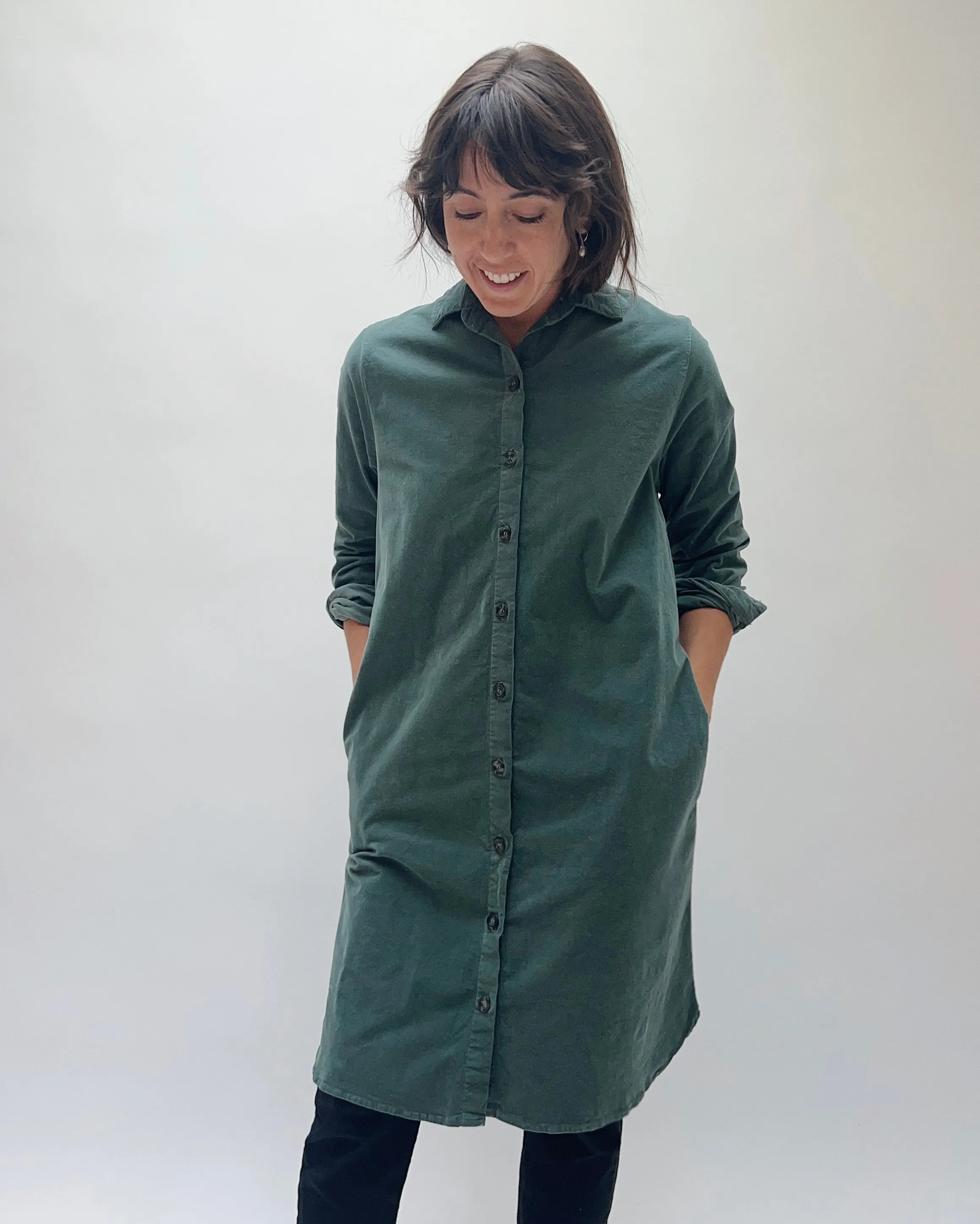 Cut Loose | Pinwheel Corduroy Shirt Dress in Myrtle