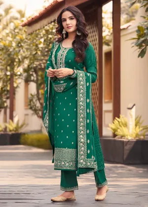 Dola Silk Vivacious Green Embroidered Festive Salwar Suit