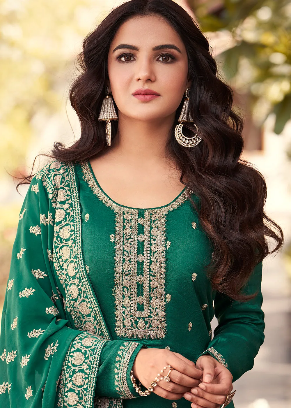 Dola Silk Vivacious Green Embroidered Festive Salwar Suit