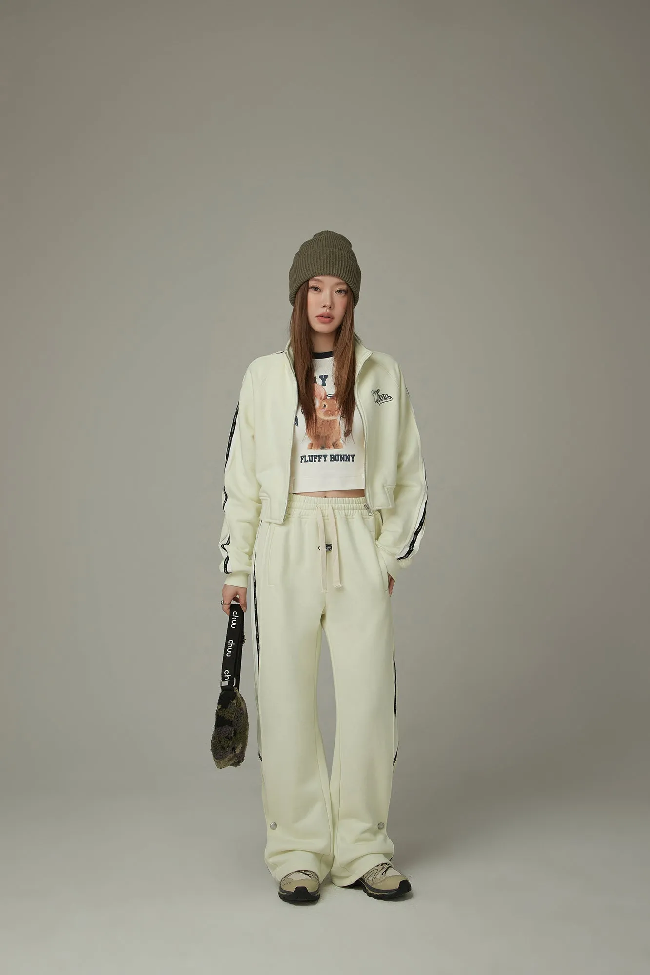 Elastic Waist Wide Sporty Pants
