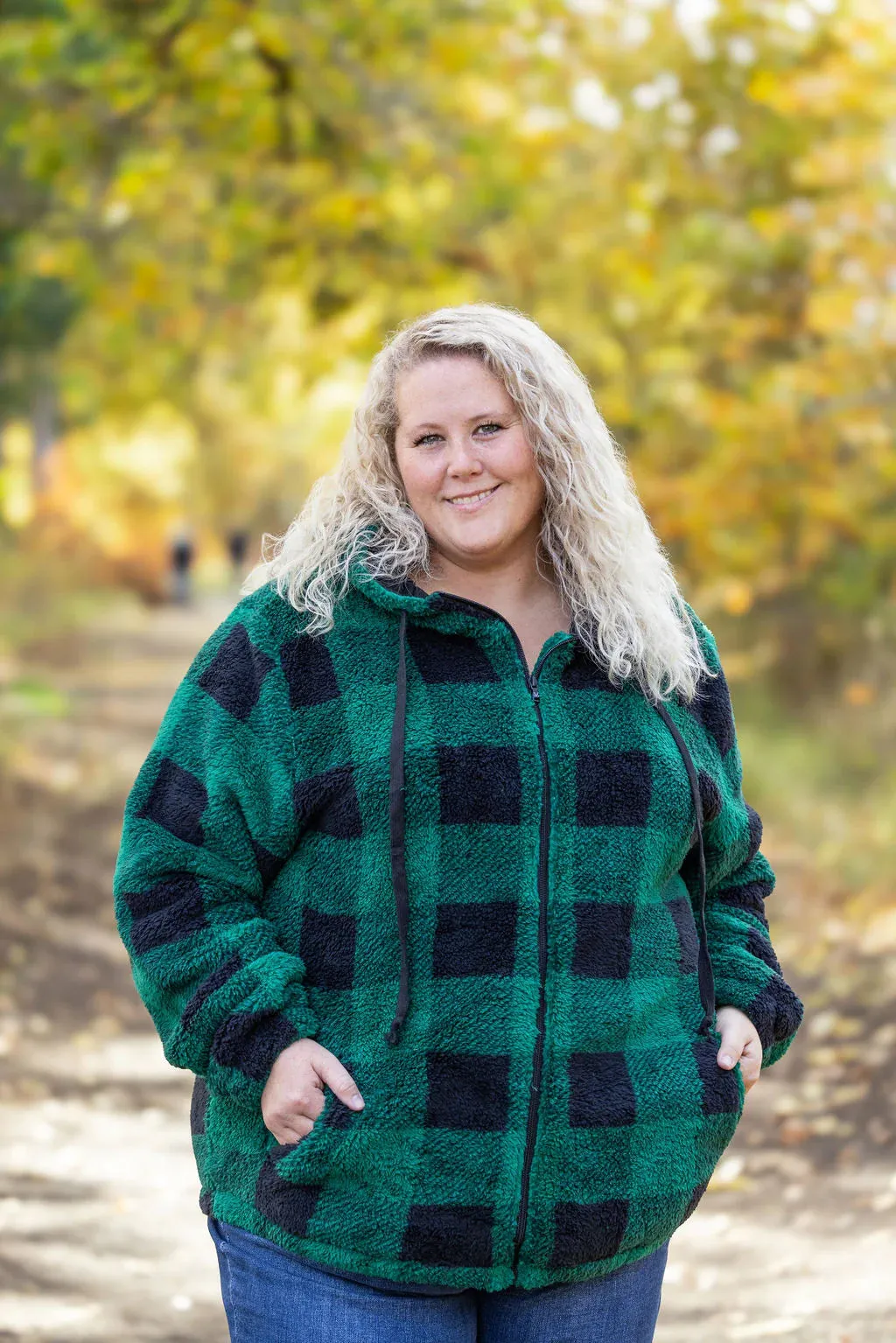Erika - Sherpa Fullzip Hoodie - Green Plaid