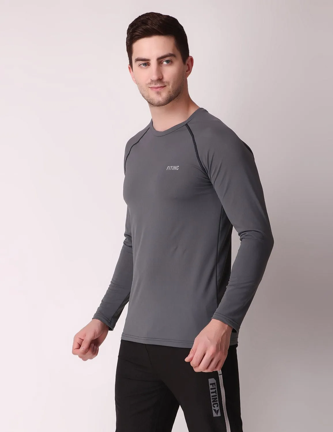 Fitinc Dryfit Stretchable Full Sleeves Grey Tshirt