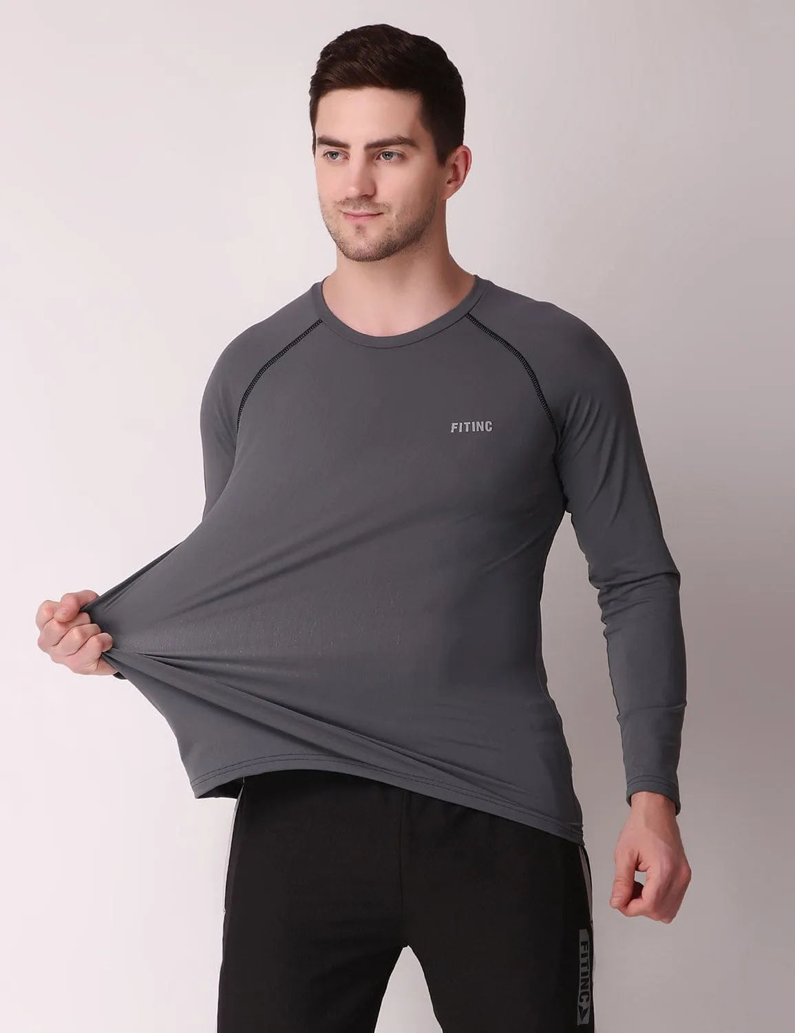 Fitinc Dryfit Stretchable Full Sleeves Grey Tshirt