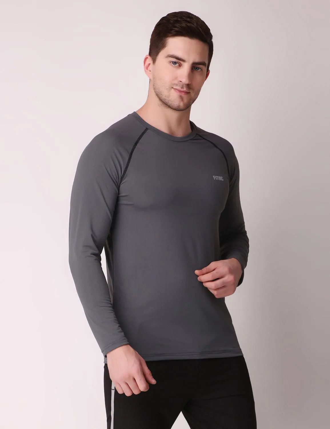 Fitinc Dryfit Stretchable Full Sleeves Grey Tshirt