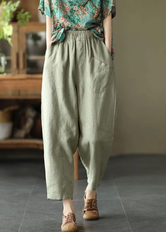 French Pink Casual Loose Patchwork Summer Linen Pants