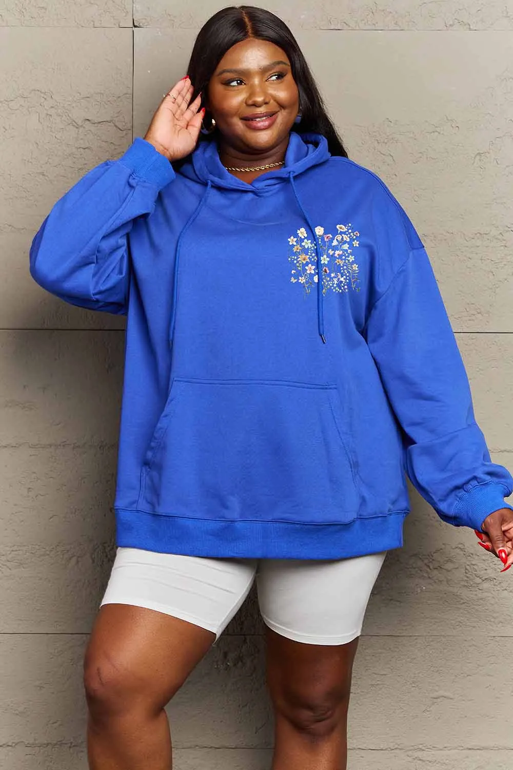 Full Size Flower Graphic Dropped Shoulder Hoodie