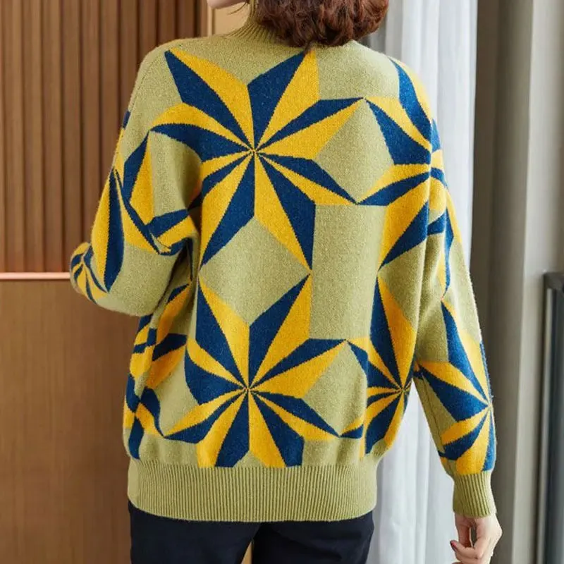 Geometric Design Women Warm Cozy Sweater - Ailime Designs