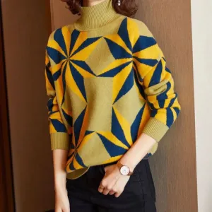 Geometric Design Women Warm Cozy Sweater - Ailime Designs