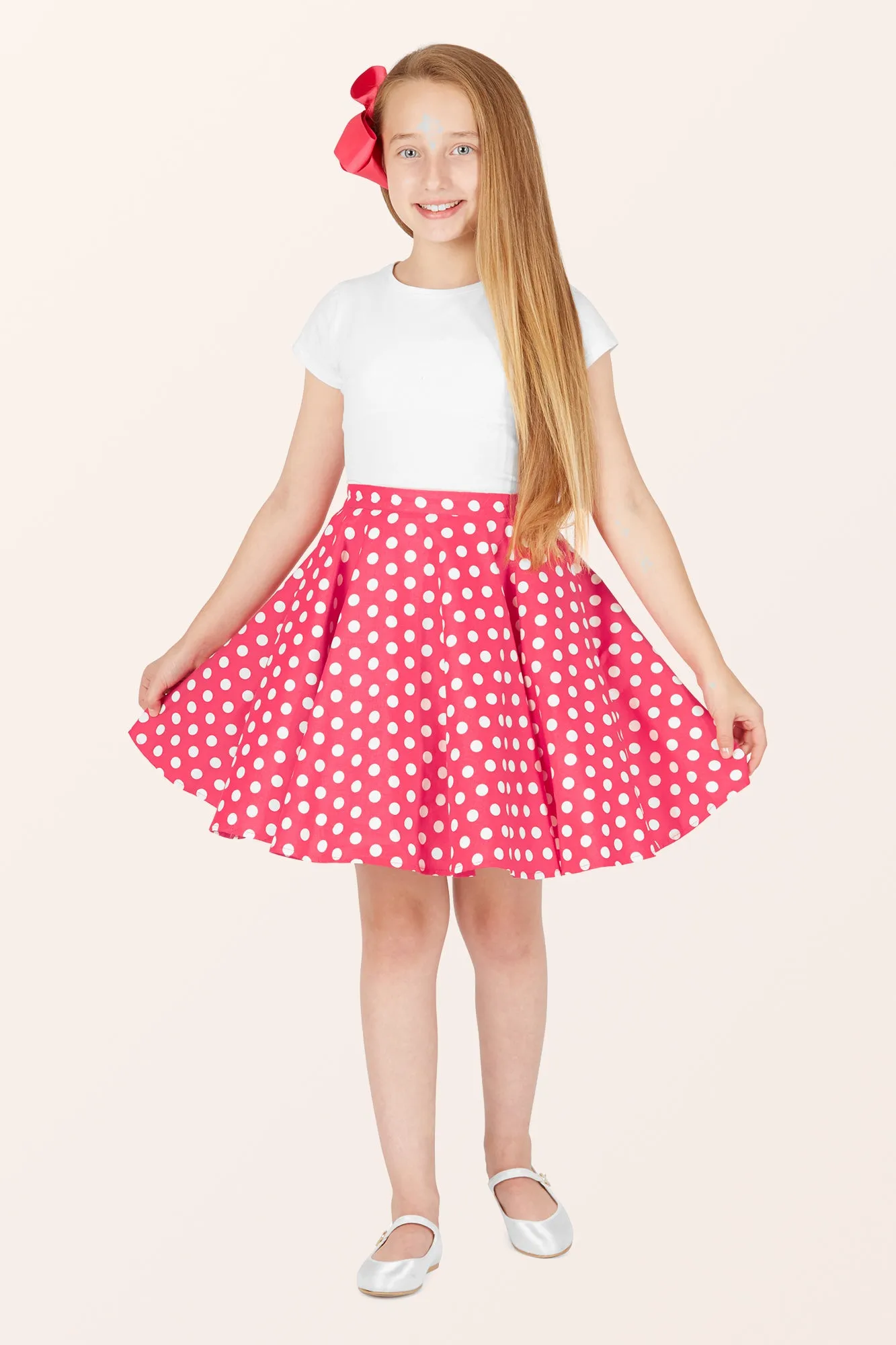 Kids Polka Dot Swing Skirt - Pink